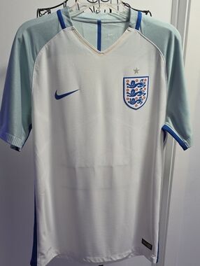 Nike White and Light Blue England Football Jersey